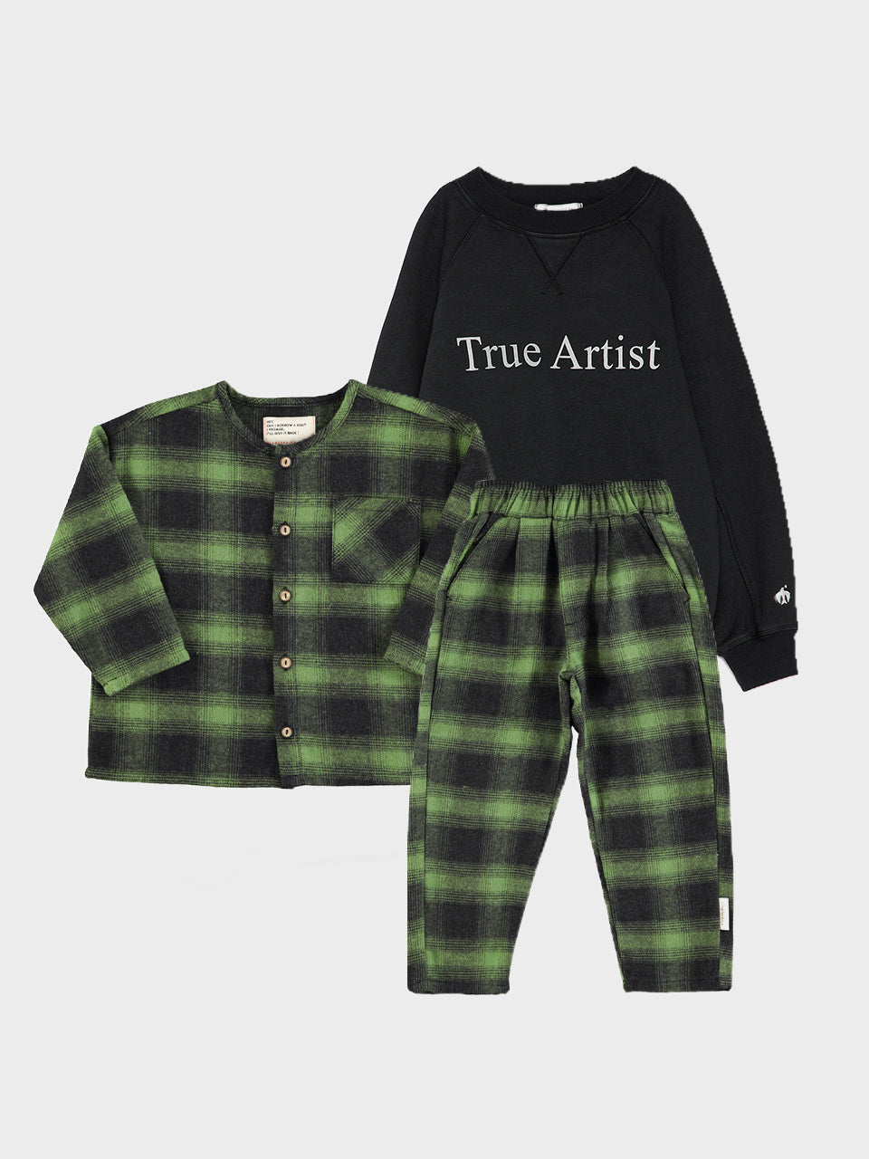 Vinterbundle i grønne/sorte toner - Sweat, Skjorte & Bukser (3-dels sæt)