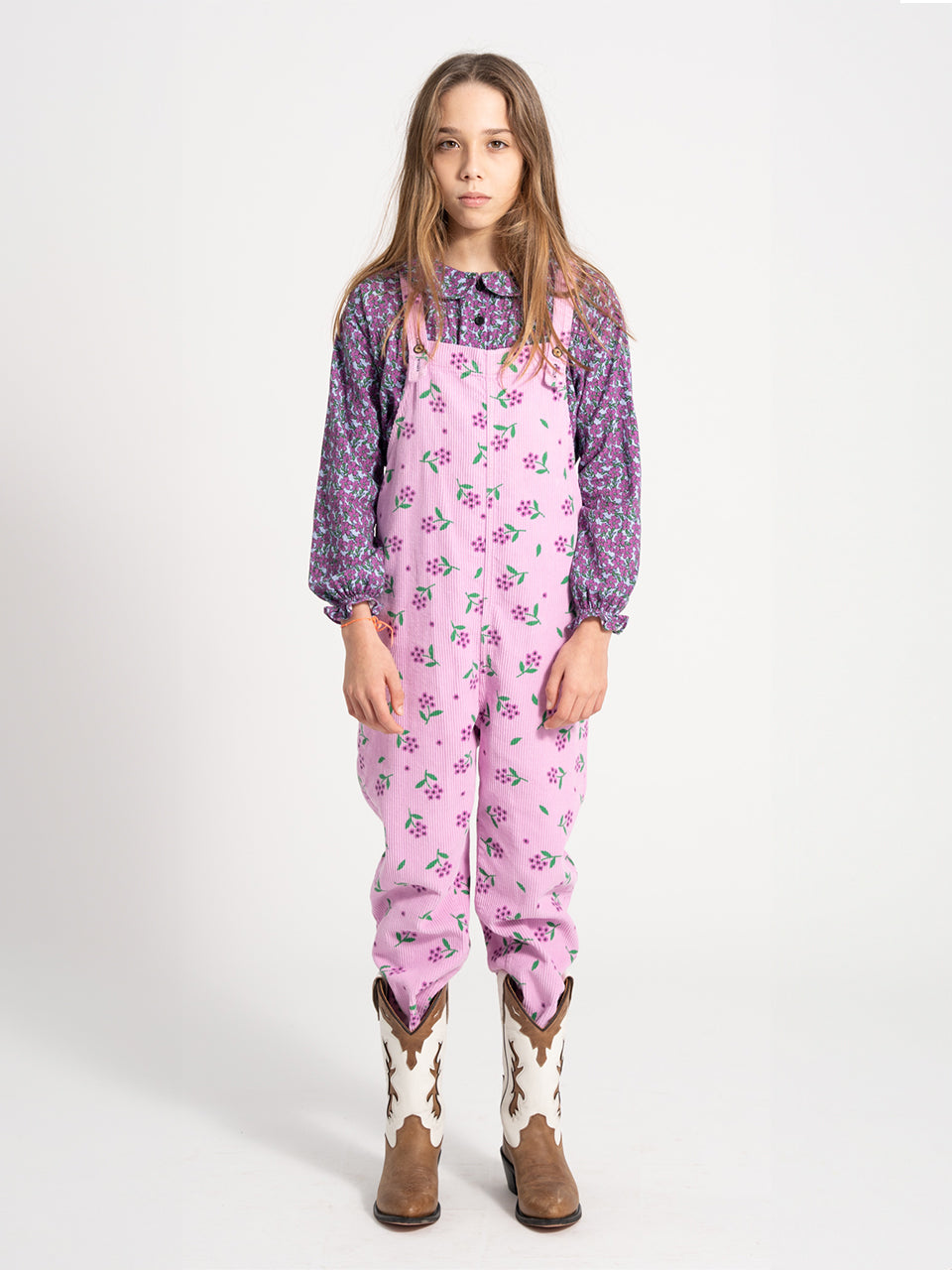 piupiuchick - Dungarees - pink corduroy - w/ flowers allover