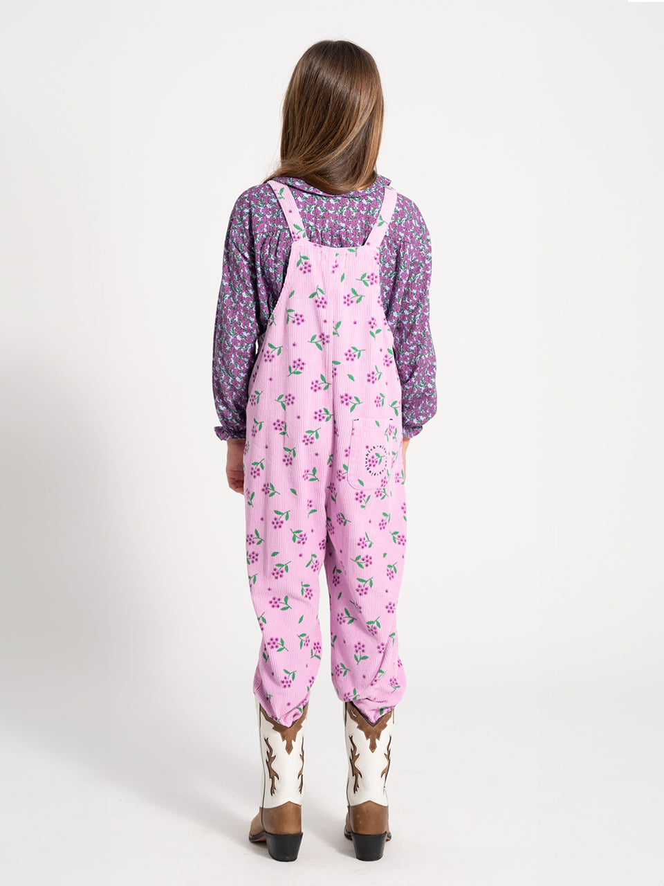 piupiuchick - Dungarees - pink corduroy - w/ flowers allover