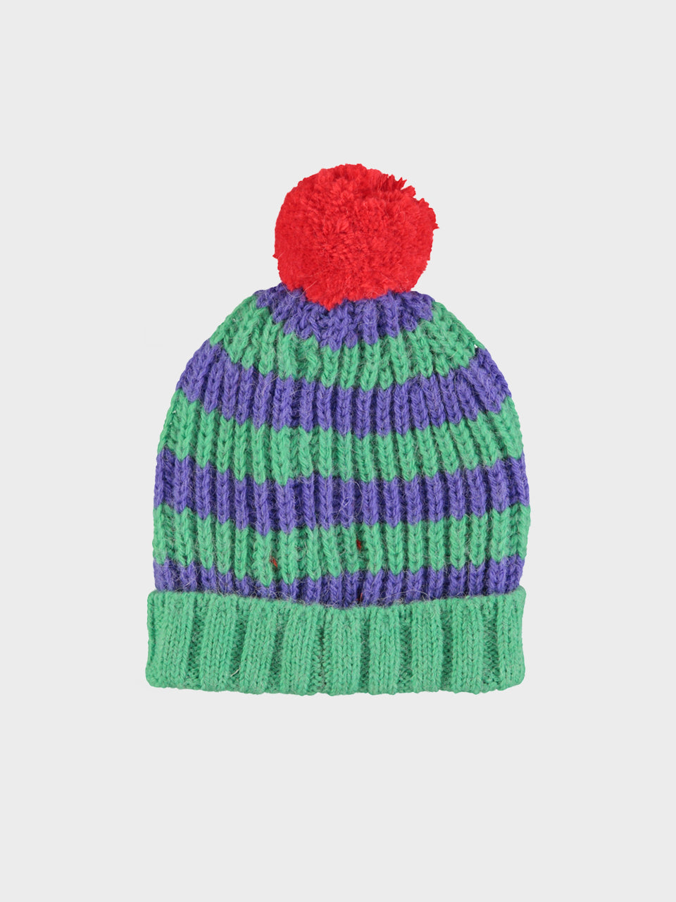 piupiuchick - knitted hat w/ pompom - Green & Purple stripes