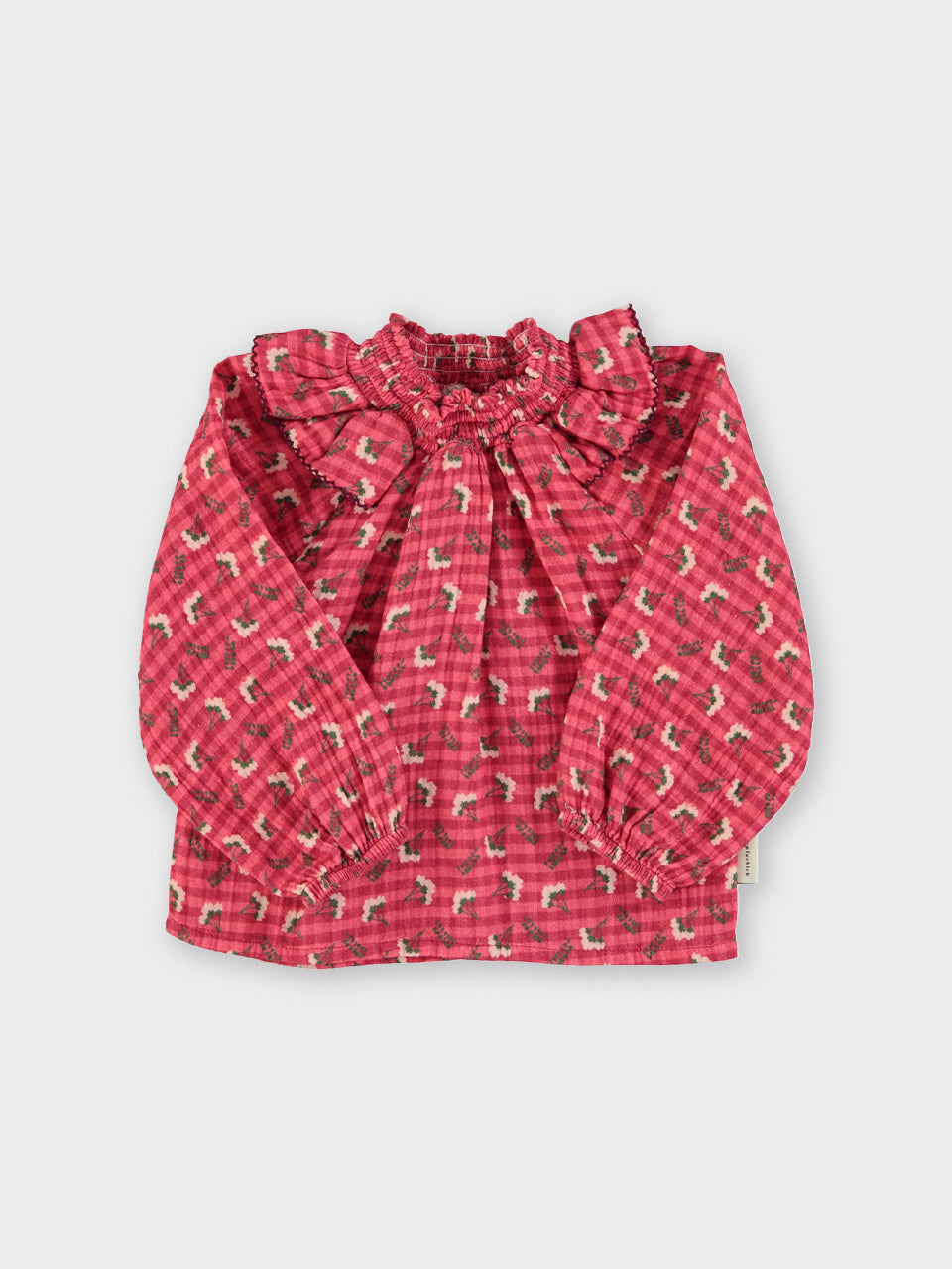 Piupiuchick - Blouse - Pink checkered w/ flowers