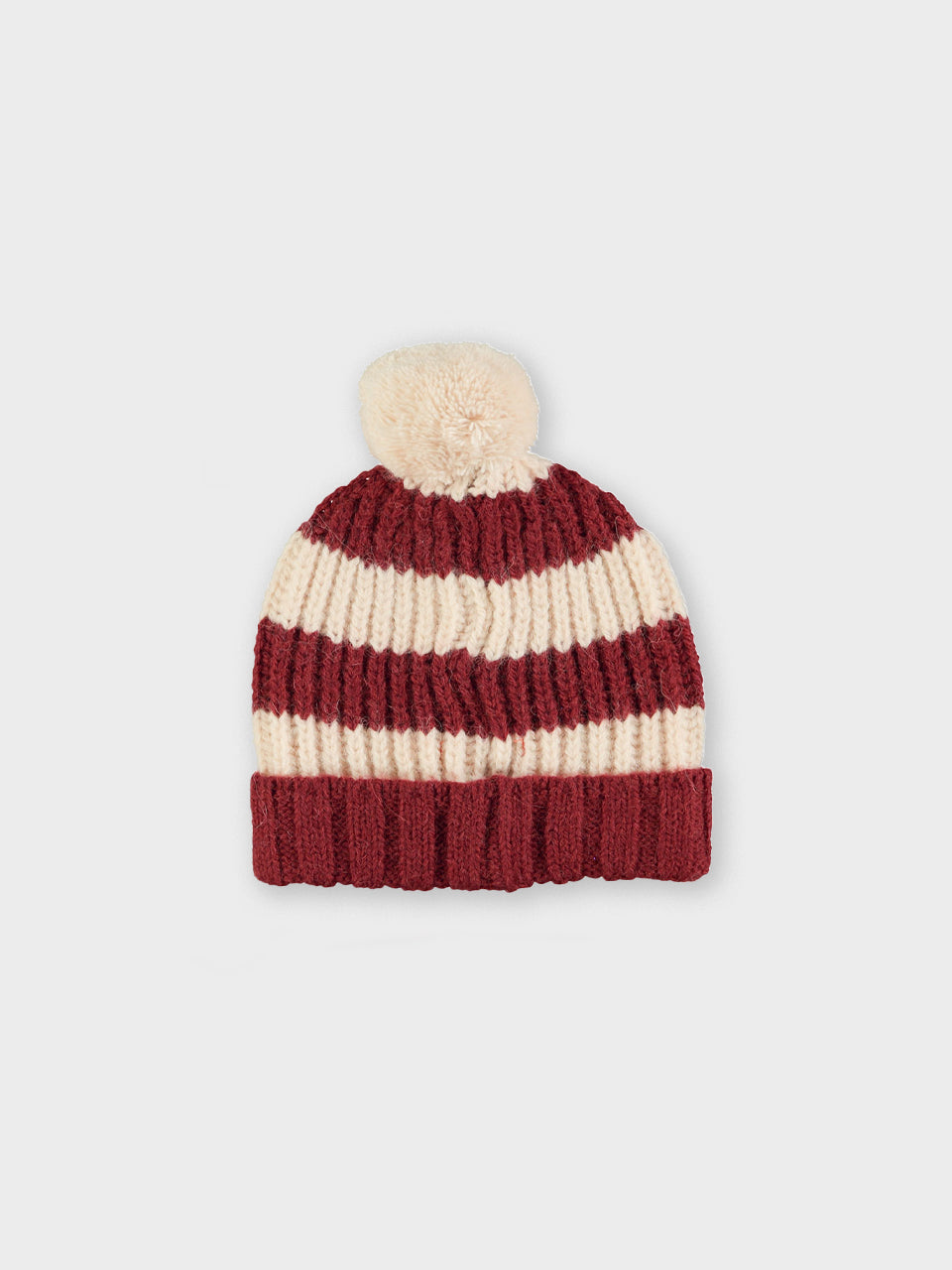 Piupiuchick - Knitted hat w/ pompon - Bordeaux & light pink stripes