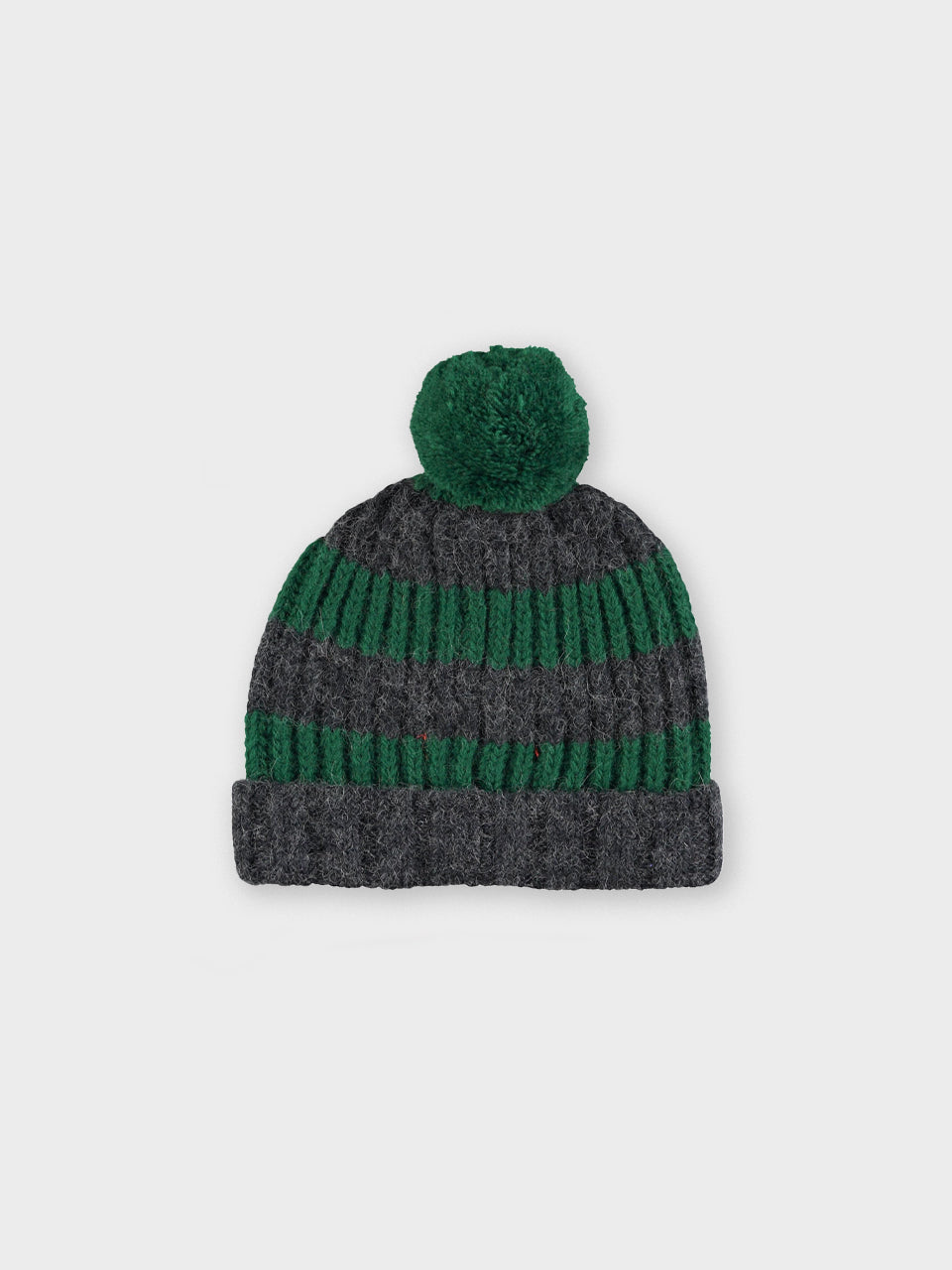 Piupiuchick - Knitted hat w/ pompon - Grey & green stripes