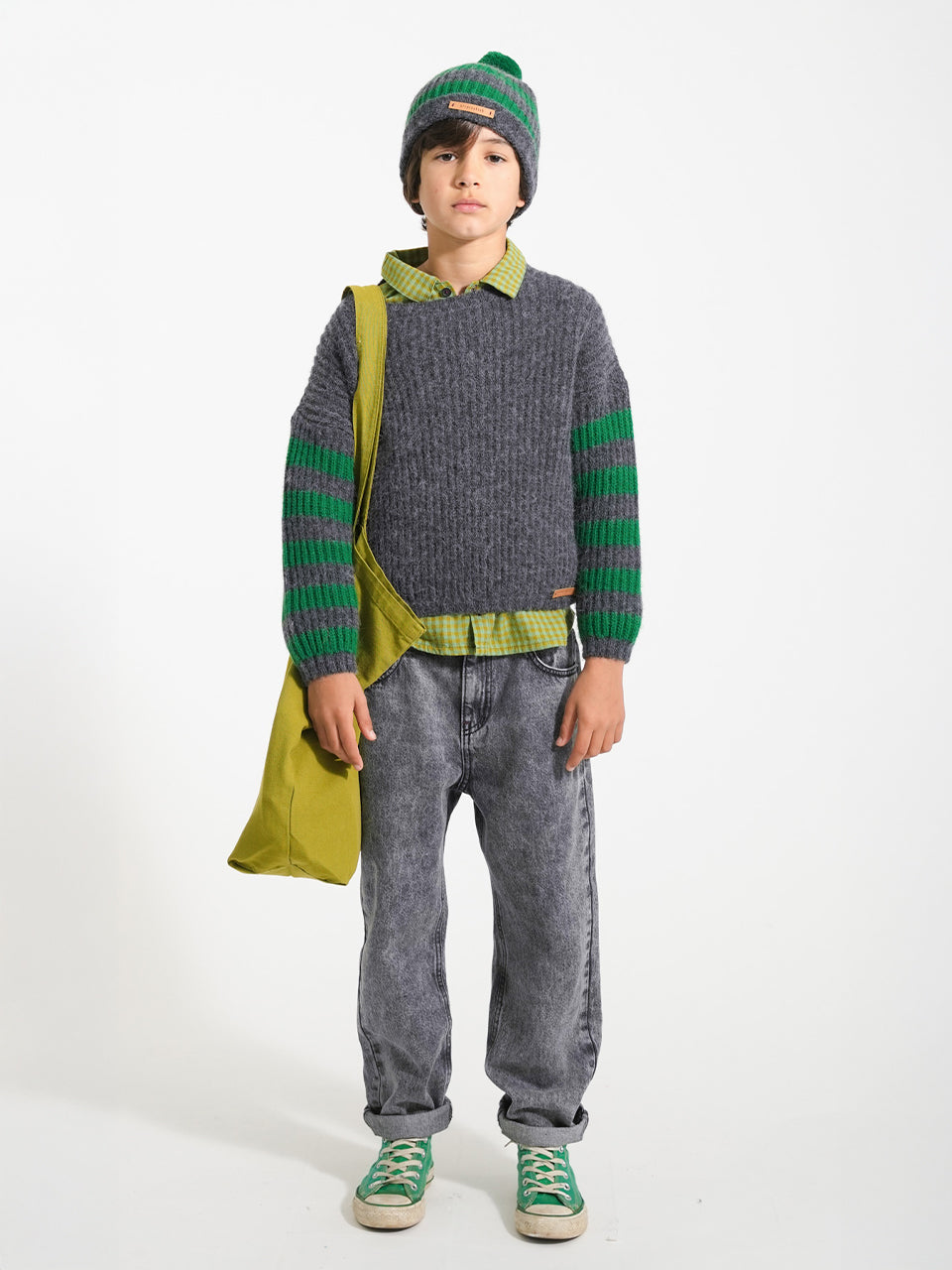Piupiuchick - Knitted sweater - Grey & green stripes