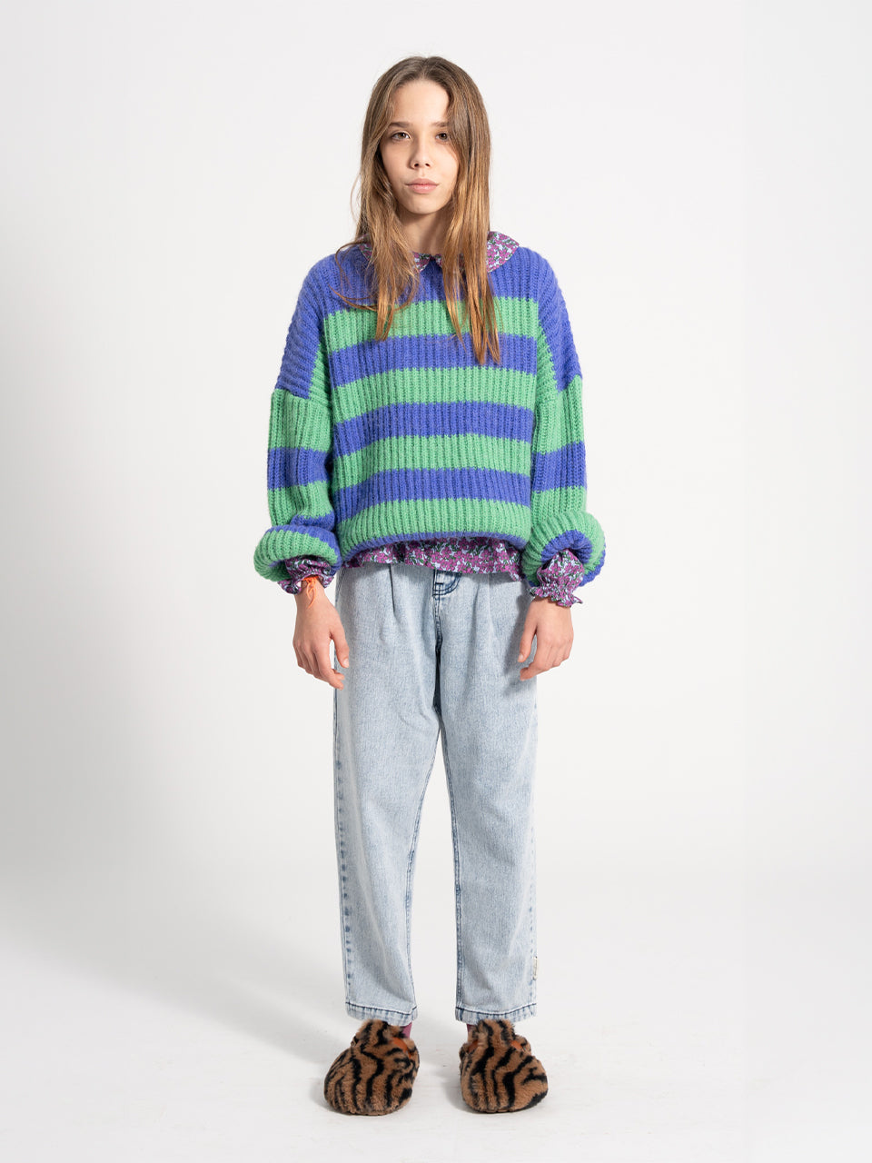piupiuchick - Knitted Sweater - Green & Purple Stripes