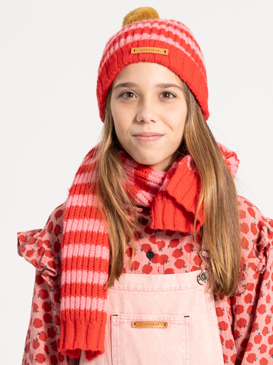 piupiuchick - Knitted Scarf - Red & Pink Stripes